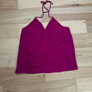 Revolve Three Eighty Two Crossover Drape Tie Halter Top fuchsia pink size Small